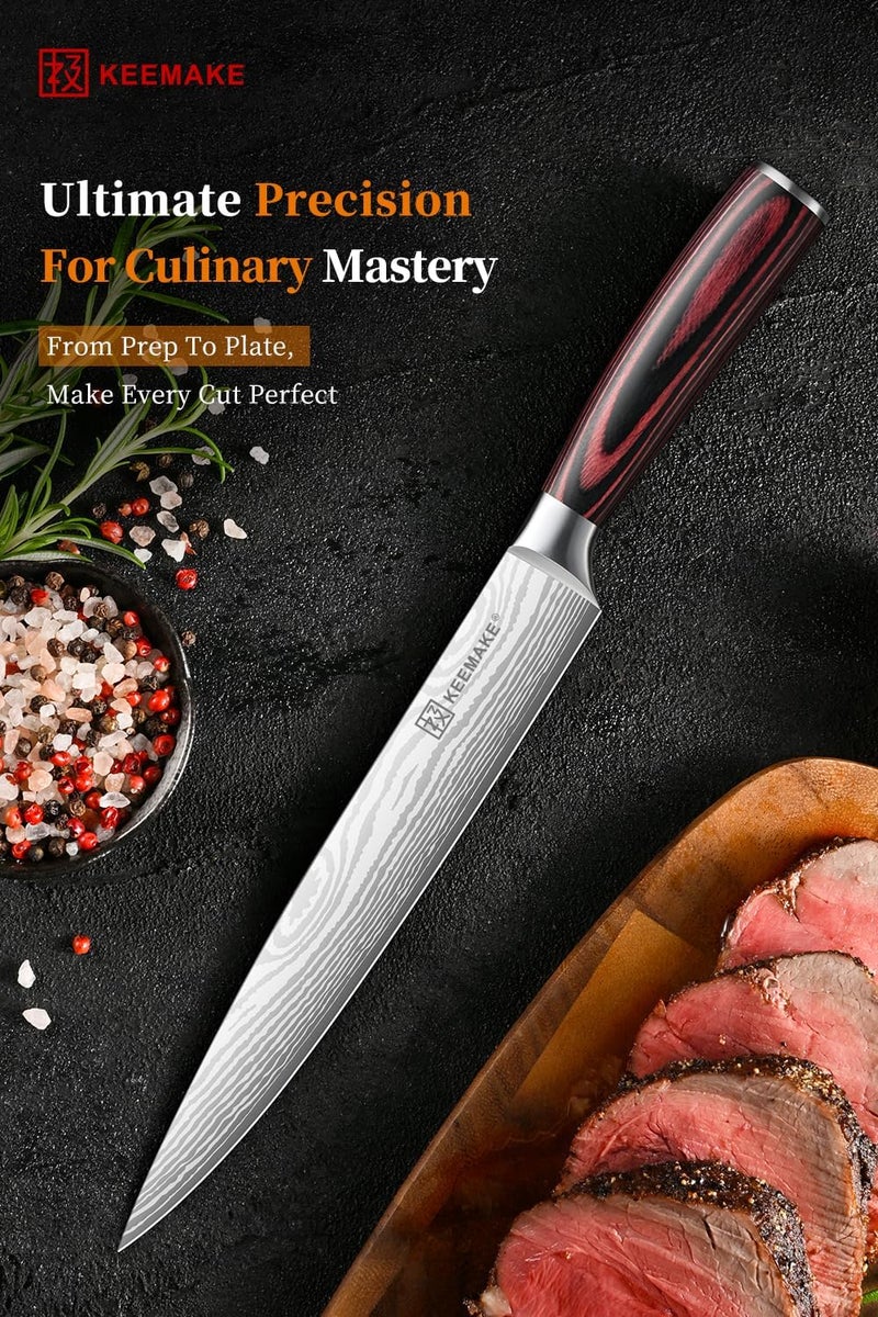 KEEMAKE 8 Inch Carving Knife - Ultra Sharp Slicing Knife High Carbon Stainless Steel Blade & Ergonomic Handle for Meat Cutting BBQ Turkey Ham Gift Box Included - Image 2